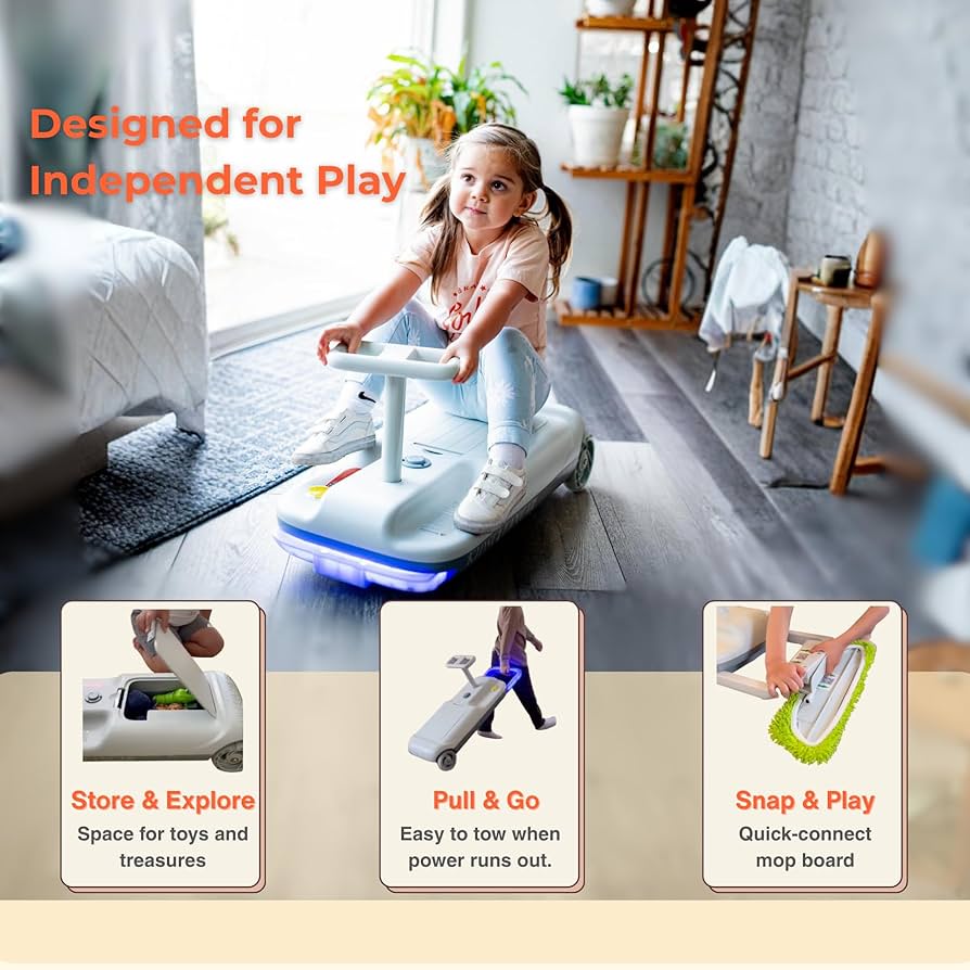 KidsCleanCar™ – Aufsitz-Reinigungsfahrzeug für Kinder | Spielen und Boden gleichzeitig reinigen